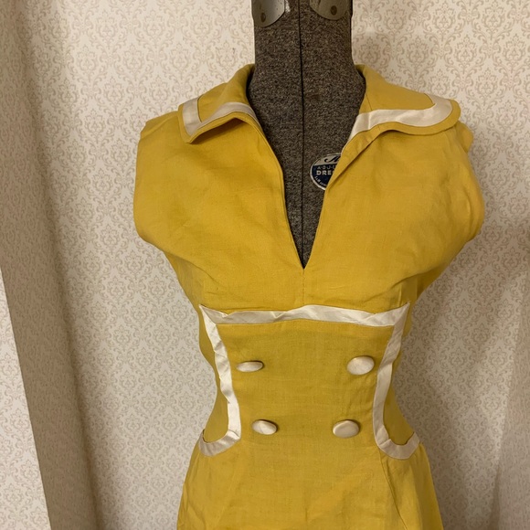 Vintage yellow linen sailor dress - Picture 2 of 5